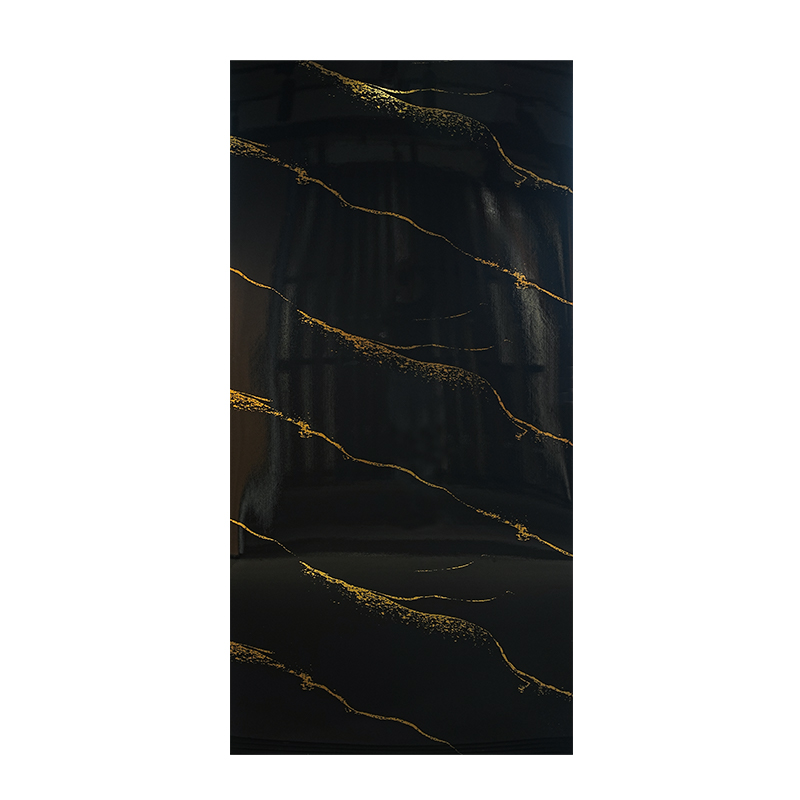 Luxurious Black Glistening Gold Marble Veins UV Coated Panel