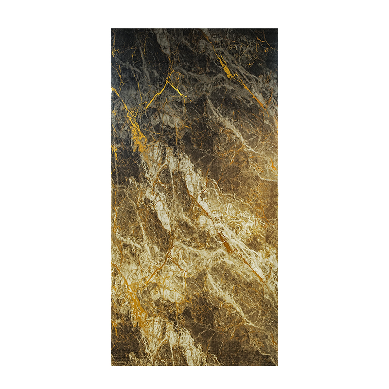 Elegant Glossy Brown-Gold Marble UV Panel for Luxury Interiors