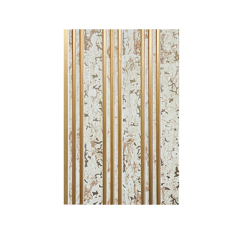 Elegant Marble-Effect Gilded Line Beige PS Wall Panel